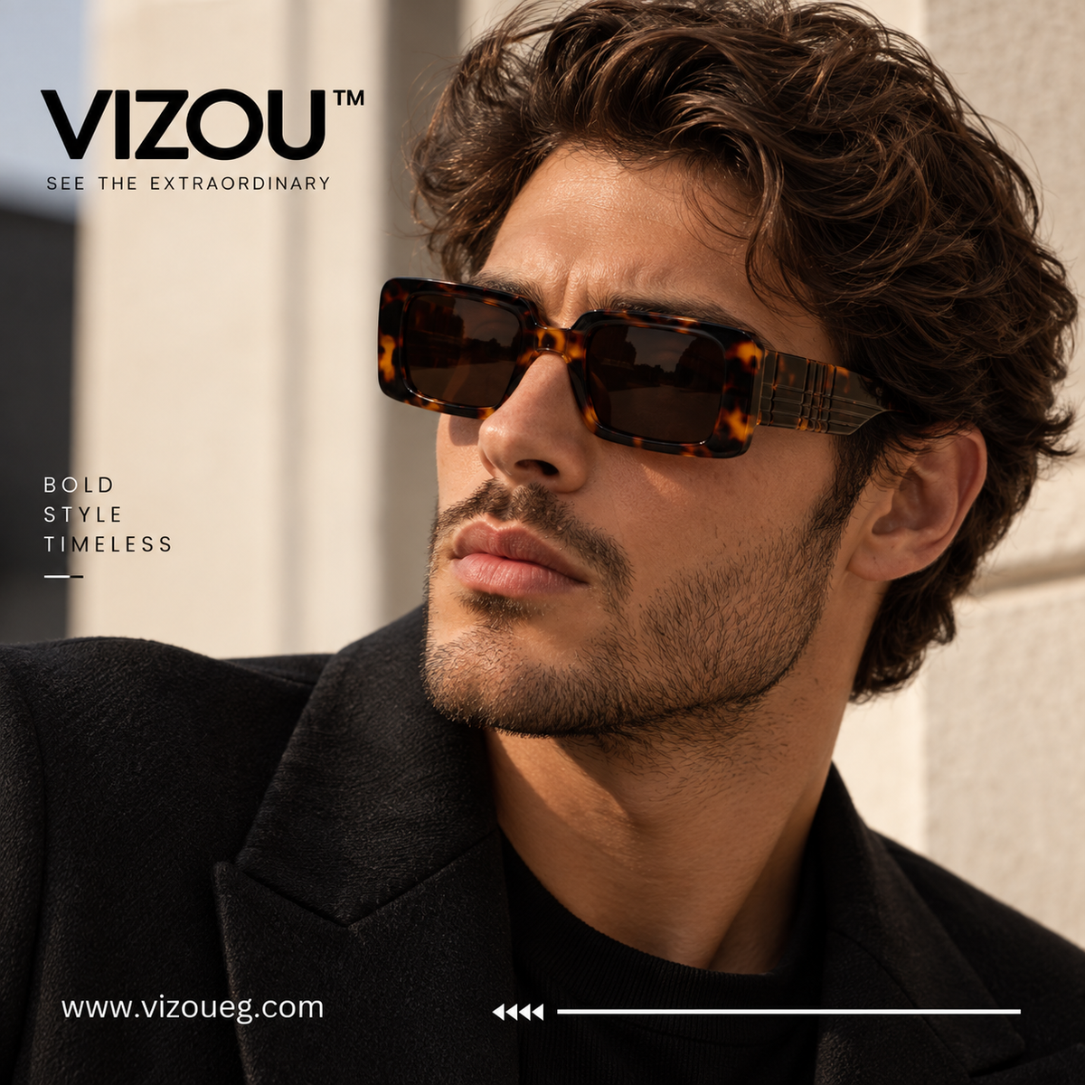 The Retro Bold Rectangle Sunglasses – Tortoiseshell Edition VZ-048