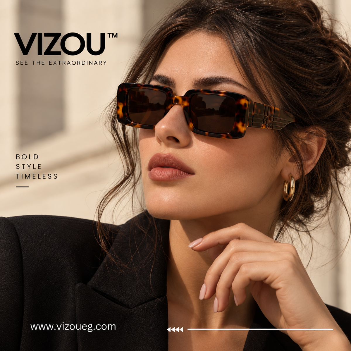 The Retro Bold Rectangle Sunglasses – Tortoiseshell Edition VZ-048