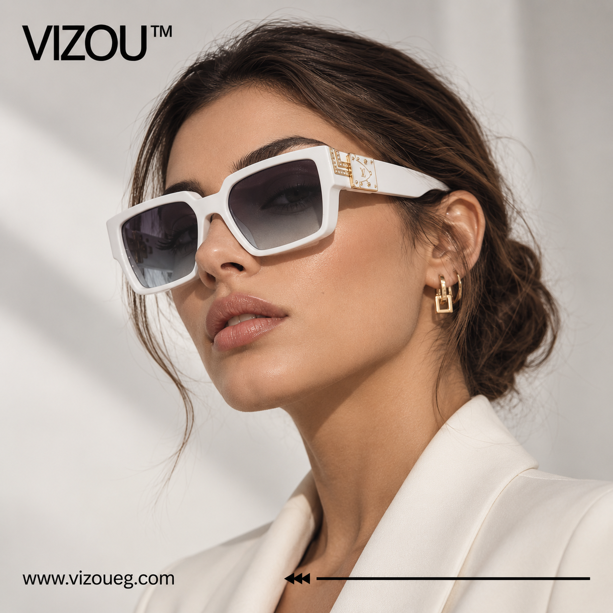 The Luxury Oversized Square Sunglasses – White &amp; Gold Edition VZ-057 Secondary image