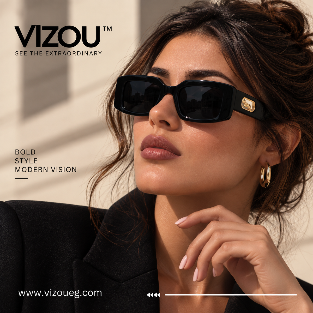 The Bold Angular Statement Sunglasses – Glossy Black &amp; Gold Edition VZ-060