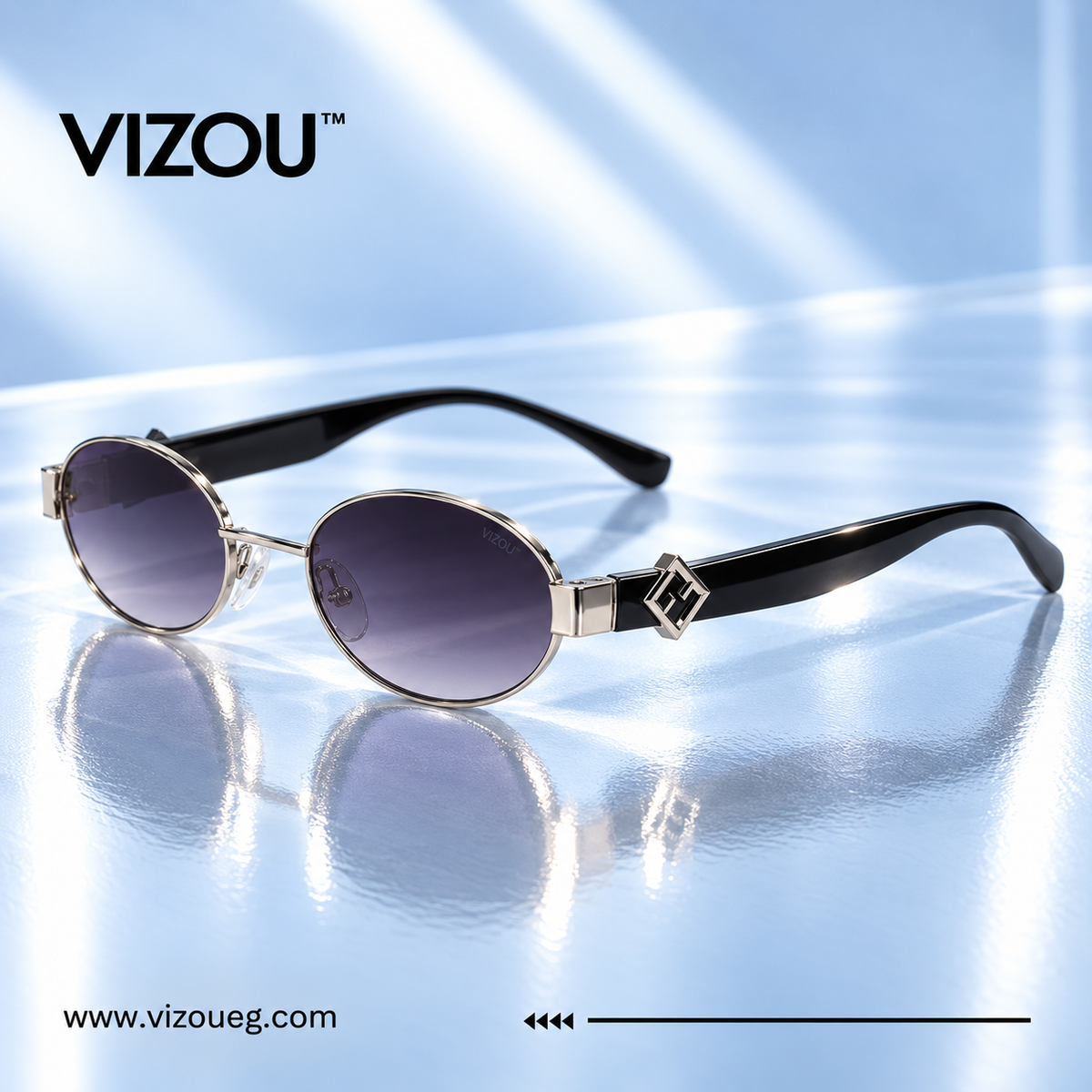 The Classic Oval Metal Sunglasses – Silver Purple Gradient Edition VZ-031 Main image