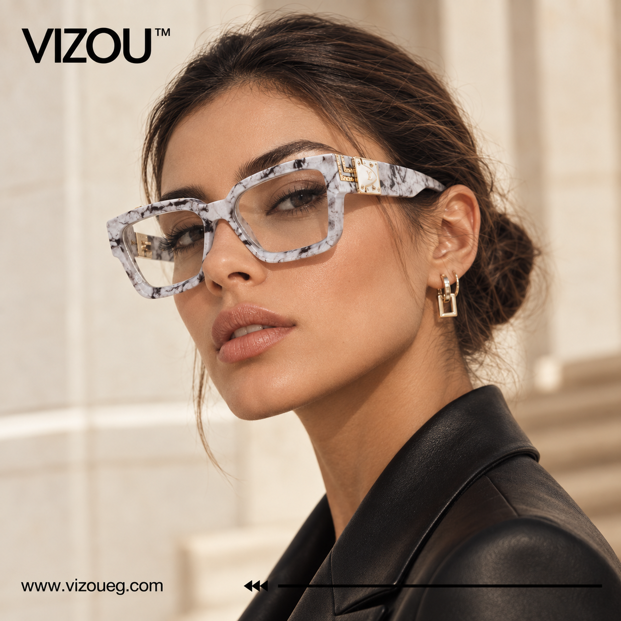 The Luxury Marble Square Frame Eyeglasses – White Black Gold Edition VZ-003 Secondary image