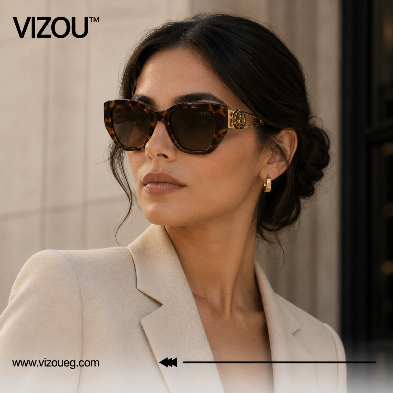 Luxury Oversized Square Sunglasses – Full Tortoiseshell Gold Edition VZ-199 Secondary image