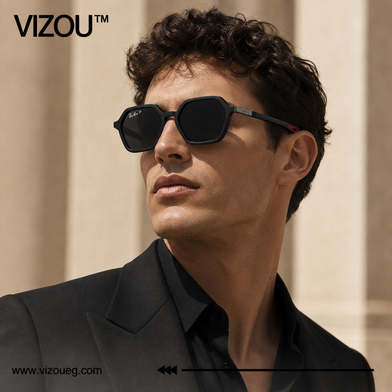 Luxury Geometric Square Sunglasses – Matte Black Red Edition VZ-220 Secondary image