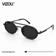 Luxury Round Double-Bridge Sunglasses – Matte Black Edition VZ-188