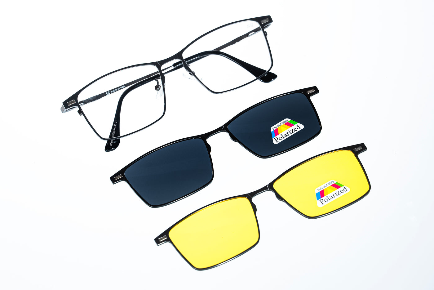 Magnetic Gunmetal Classic Rectangular Polarized 3-Lens Eyewear VZ-082