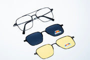 Magnetic Gunmetal Double-Bridge Rectangular Polarized 3-Lens Eyewear VZ-084