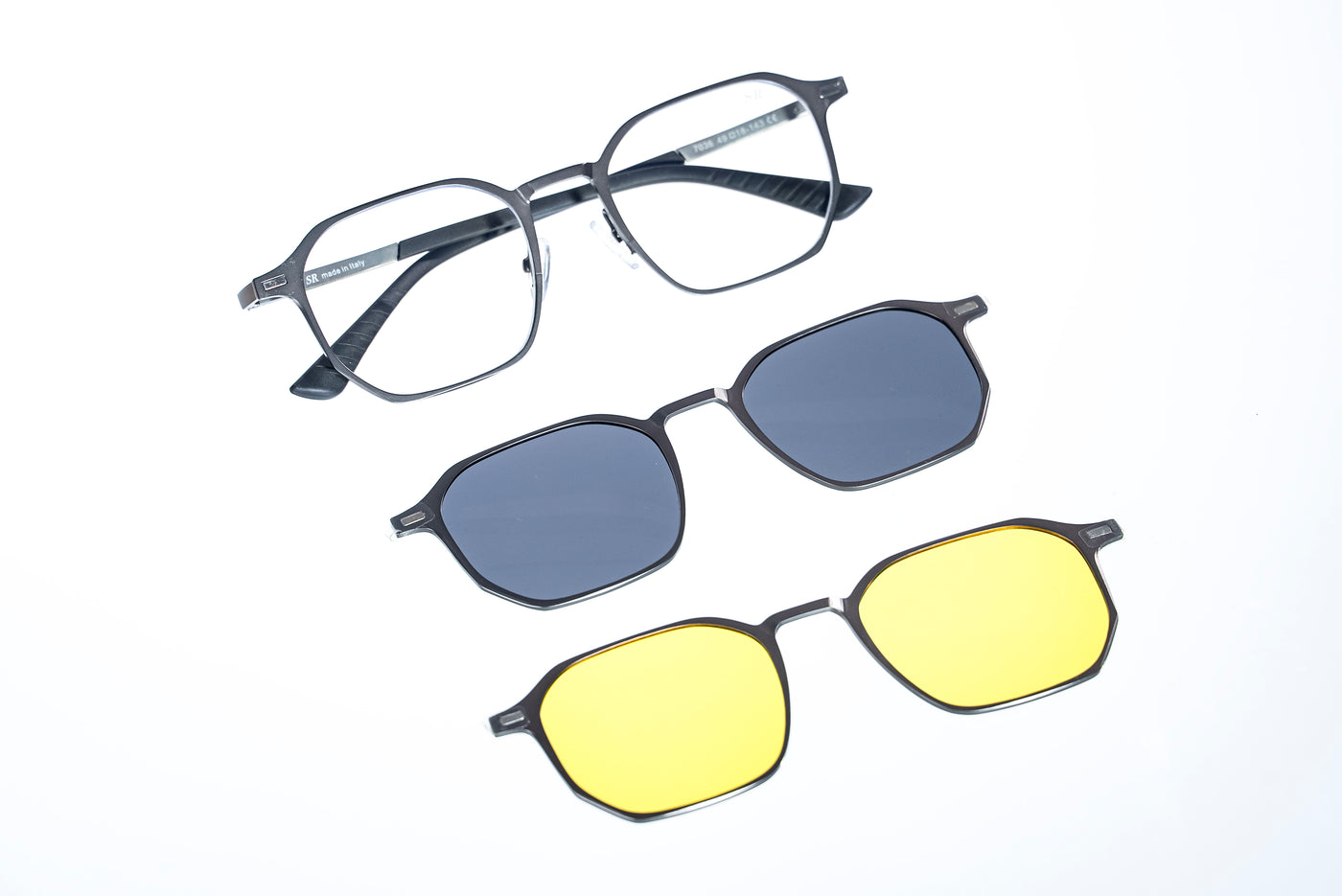 Magnetic Gunmetal Geometric Square Polarized 3-Lens Eyewear VZ-086