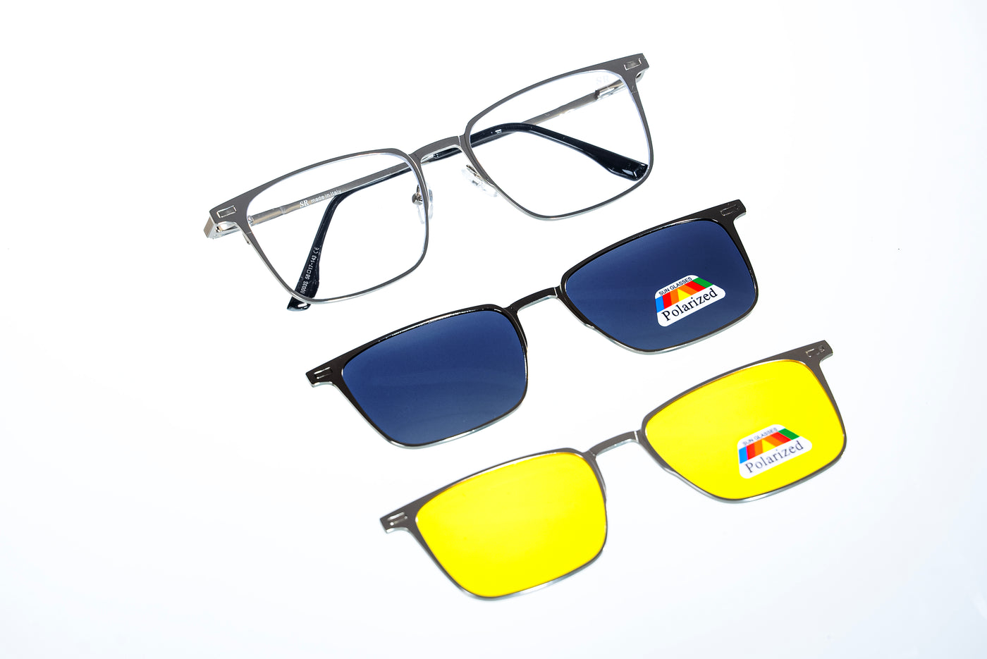 Magnetic Silver Urban Square Polarized 3-Lens Eyewear VZ-087