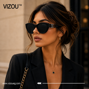 Luxury Oversized Cat-Eye Sunglasses – Glossy Black Silver Edition VZ-212