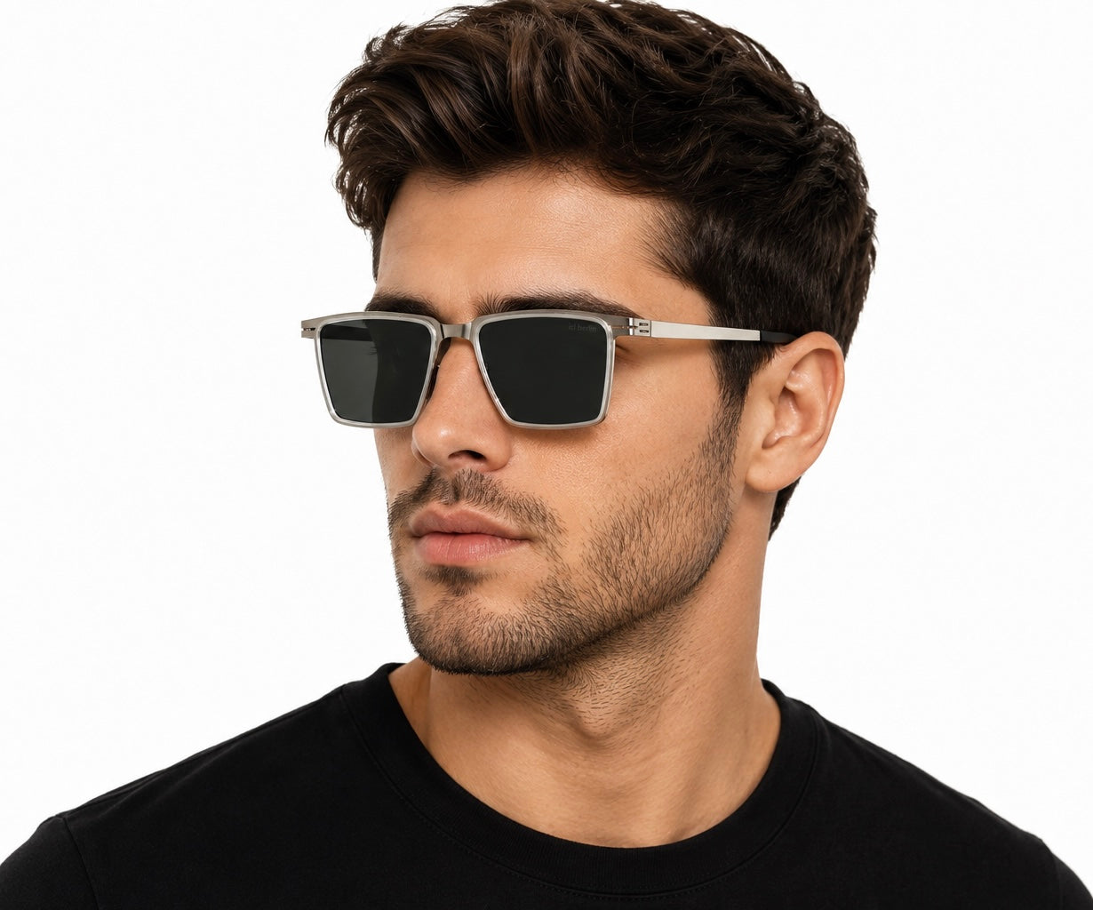 Frost Edge – Premium Square Sunglasses Color: Crystal Silver / Smoke Green Lens