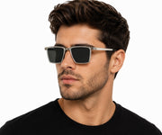 Frost Edge – Premium Square Sunglasses Color: Crystal Silver / Smoke Green Lens