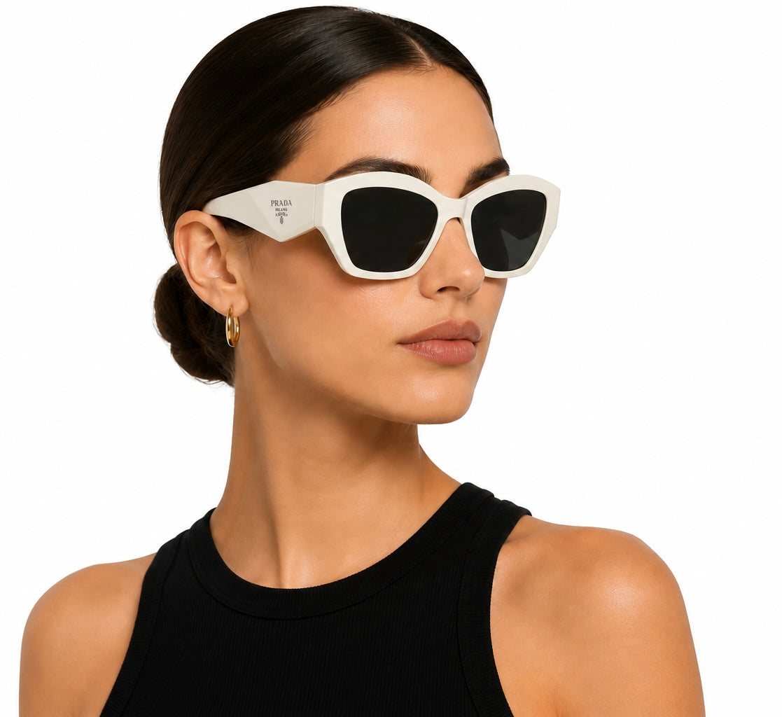 Bold geometric sunglasses featuring a premium ivory acetate frame