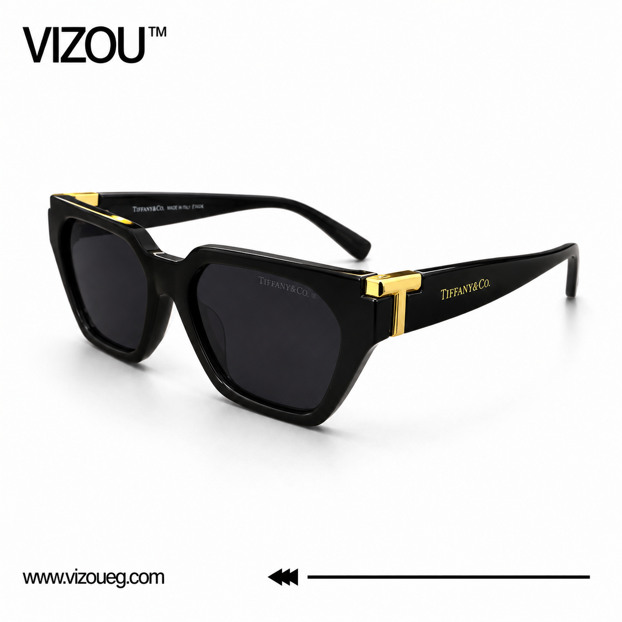 Luxury Cat-Eye Sunglasses – Glossy Black Gold Edition VZ-192