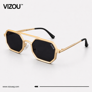 Luxury Geometric Double-Bridge Sunglasses – Gold Black Edition VZ-194