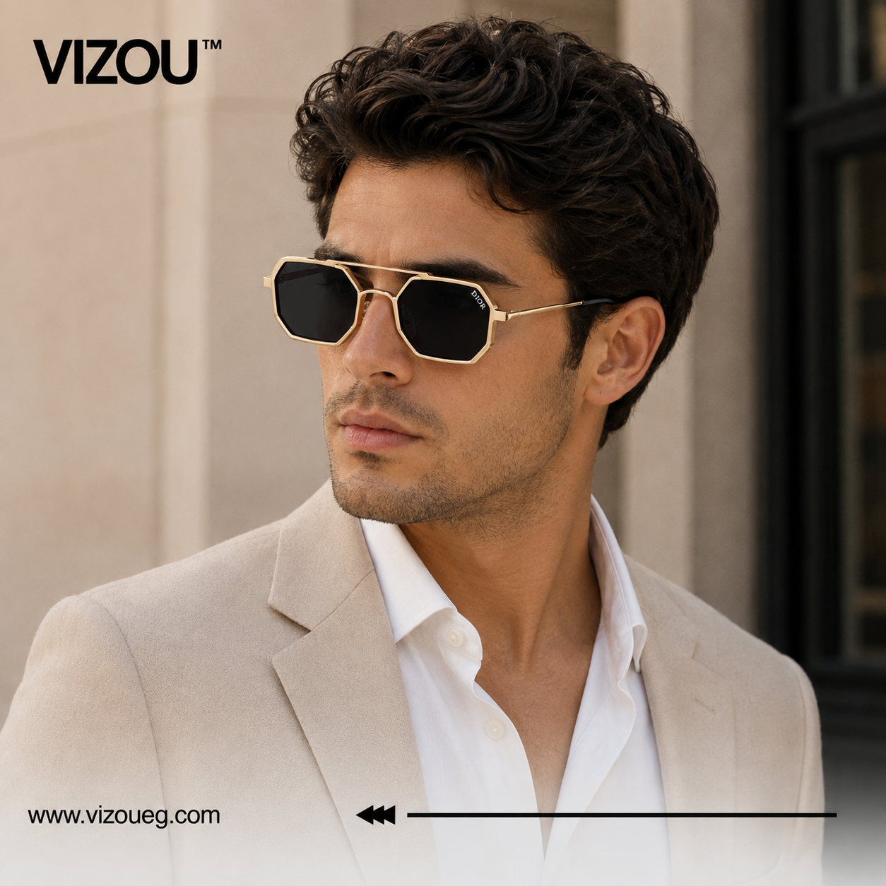 Luxury Geometric Double-Bridge Sunglasses – Gold Black Edition VZ-194