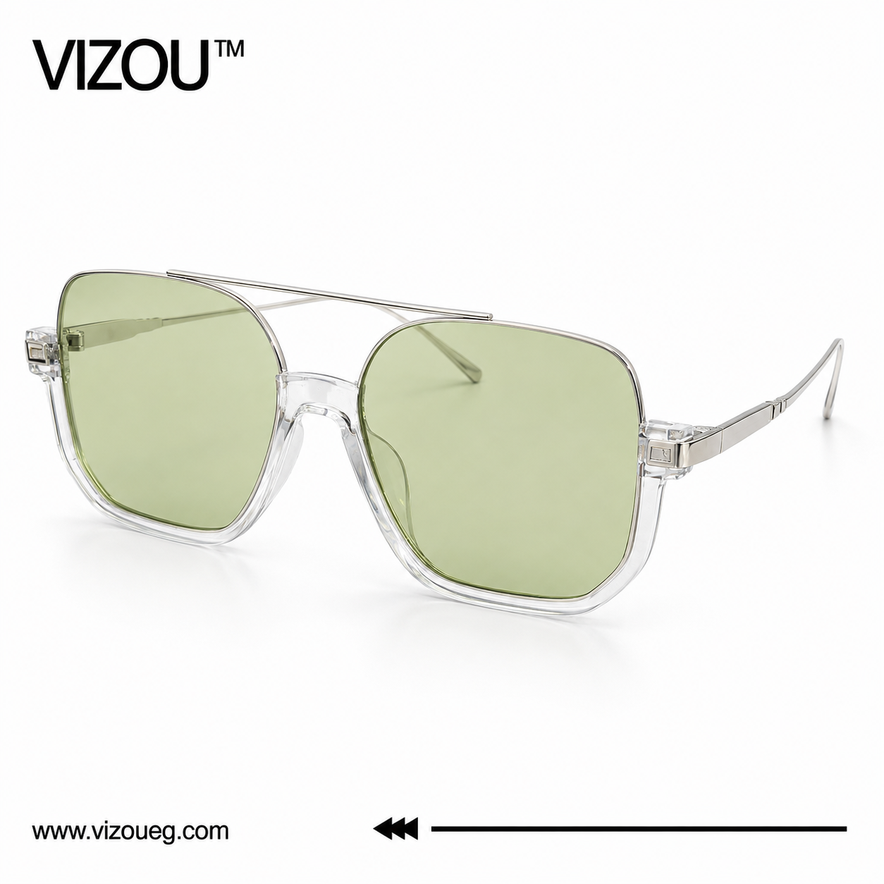 The Modern Flat Top Sunglasses – Silver Green Edition VZ-219 Main image
