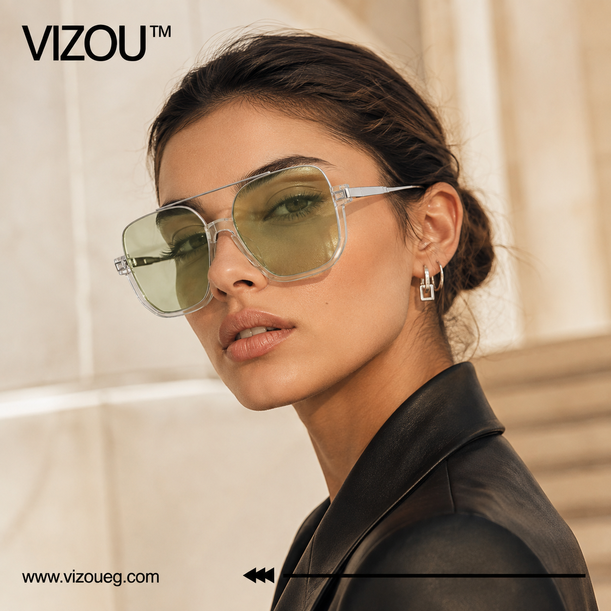 The Modern Flat Top Sunglasses – Silver Green Edition VZ-219 Secondary image