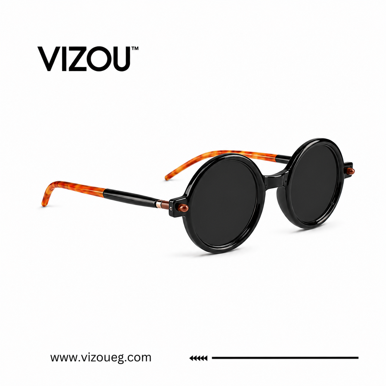 Black Round Frame Sunglasses with Dark Lenses Main image