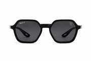 Premium Matte Black Hexagonal Sunglasses for Men with Dark UV400 Lenses