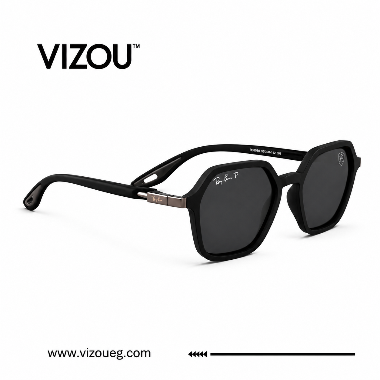 Premium Matte Black Hexagonal Sunglasses for Men with Dark UV400 Lenses Main image