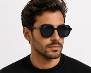 Premium Matte Black Hexagonal Sunglasses for Men with Dark UV400 Lenses