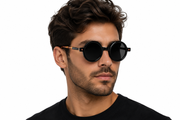 Black Round Frame Sunglasses with Dark Lenses