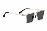 Frost Edge – Premium Square Sunglasses Color: Crystal Silver / Smoke Green Lens