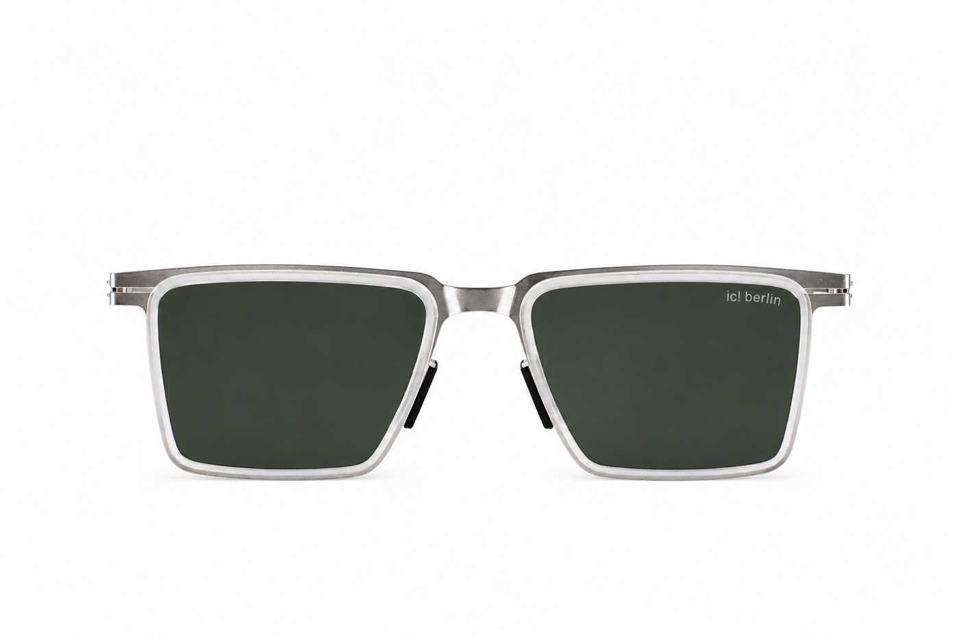 Frost Edge – Premium Square Sunglasses Color: Crystal Silver / Smoke Green Lens