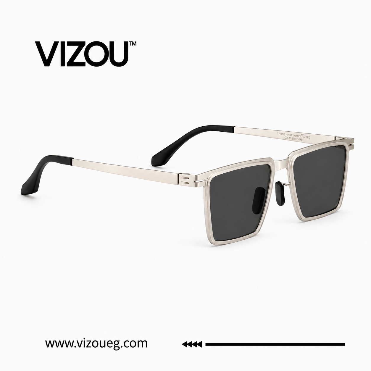 Frost Edge – Premium Square Sunglasses Color: Crystal Silver / Smoke Green Lens