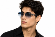 Modern Rimless Elegance with Gradient Blue Lenses