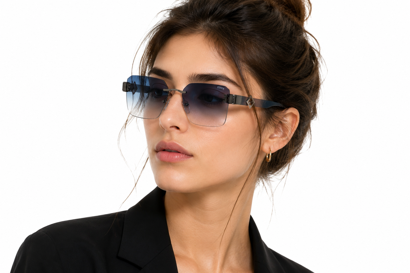 Modern Rimless Elegance with Gradient Blue Lenses