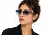 Modern Rimless Elegance with Gradient Blue Lenses
