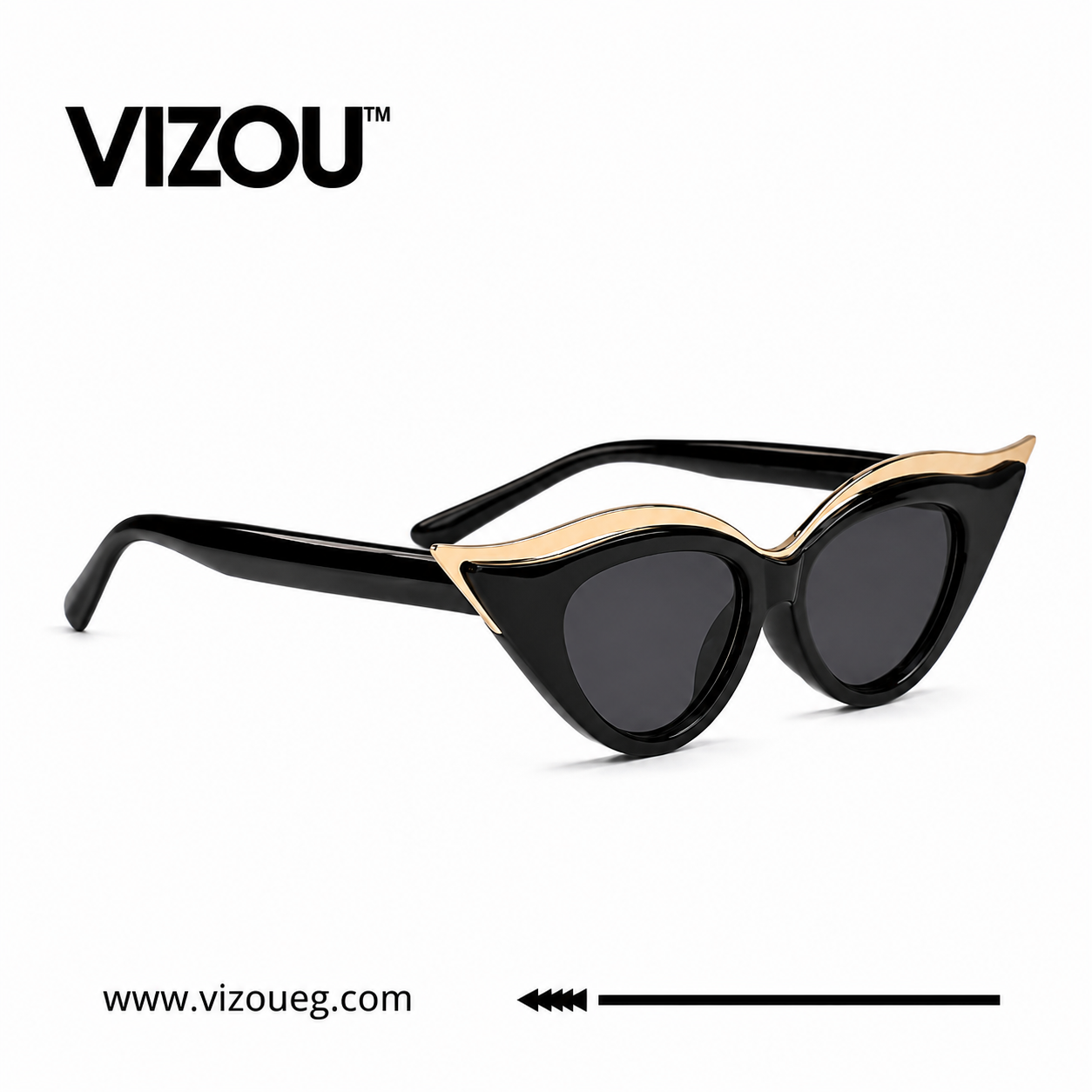 Elegant cat-eye sunglasses featuring a glossy black frame