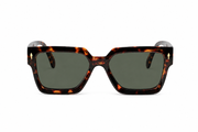 Bold square sunglasses with a premium tortoise frame and green lenses