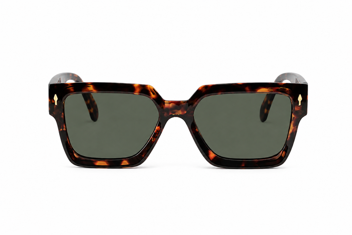 Bold square sunglasses with a premium tortoise frame and green lenses (Copy)
