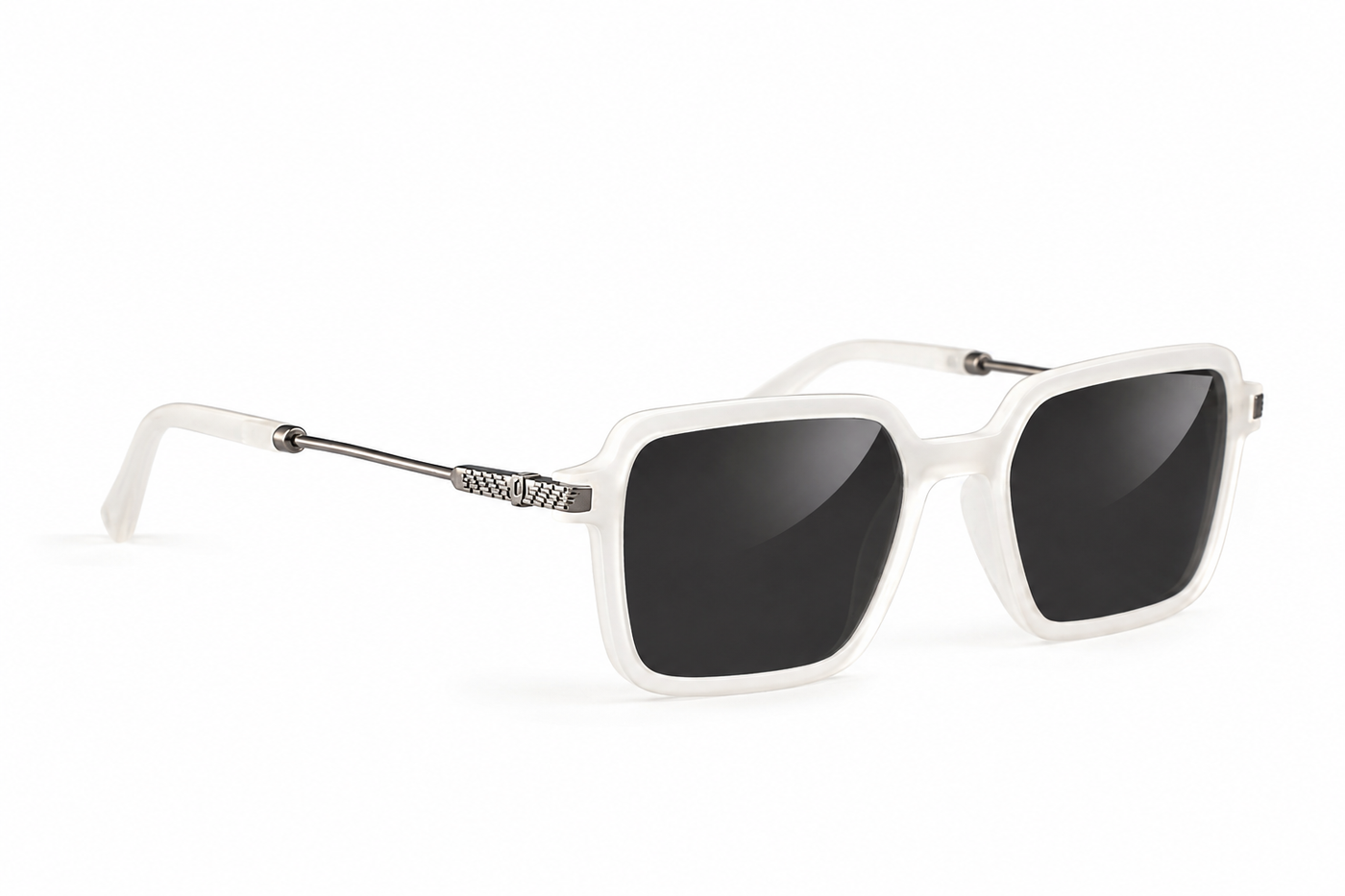Arctic Noir – Crystal White Square Sunglasses