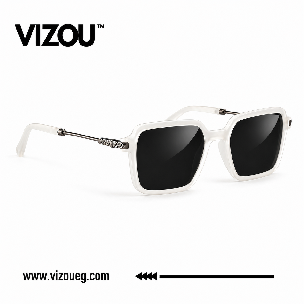 Arctic Noir – Crystal White Square Sunglasses