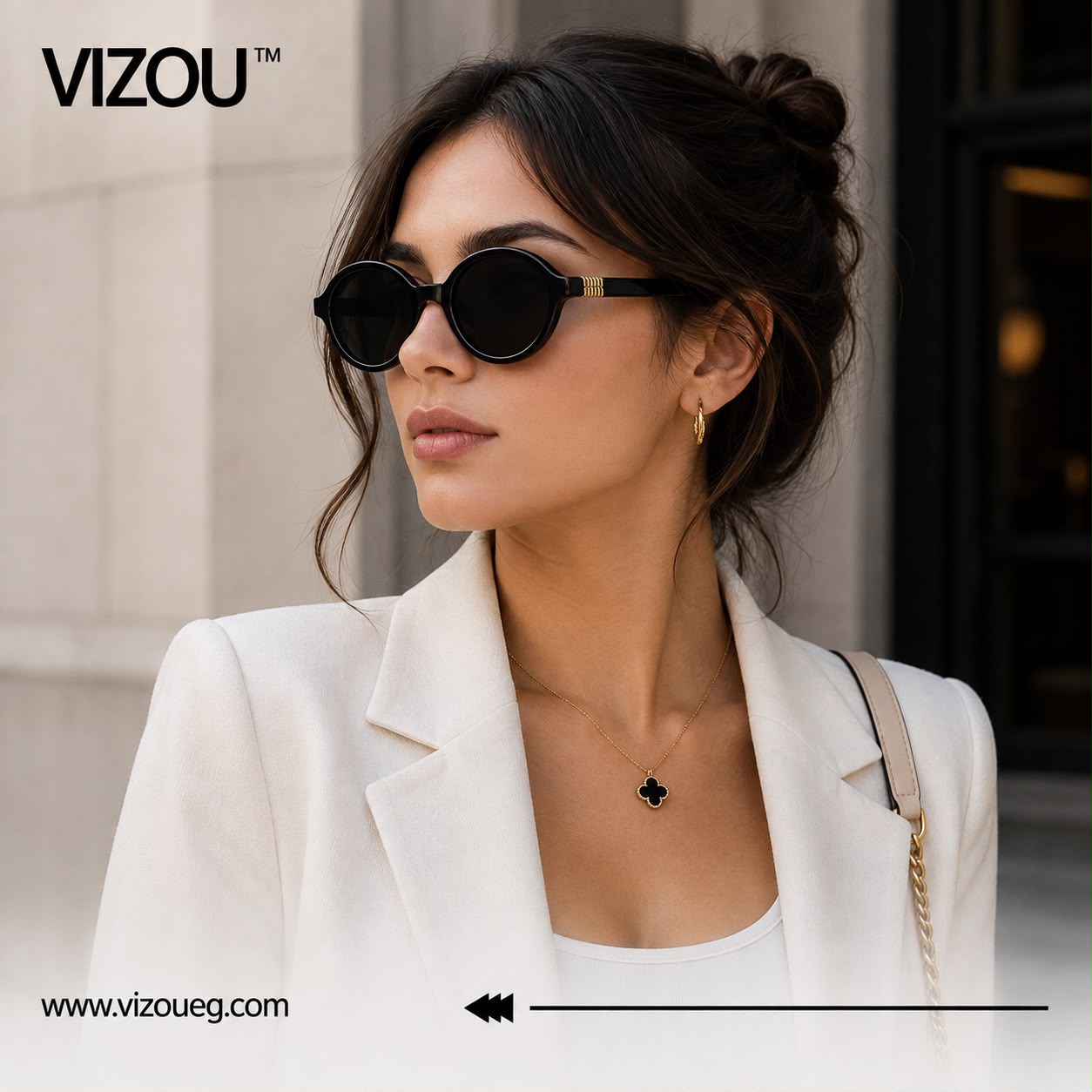 Luxury Round Sunglasses – Glossy Black Gold Accent Edition VZ-161