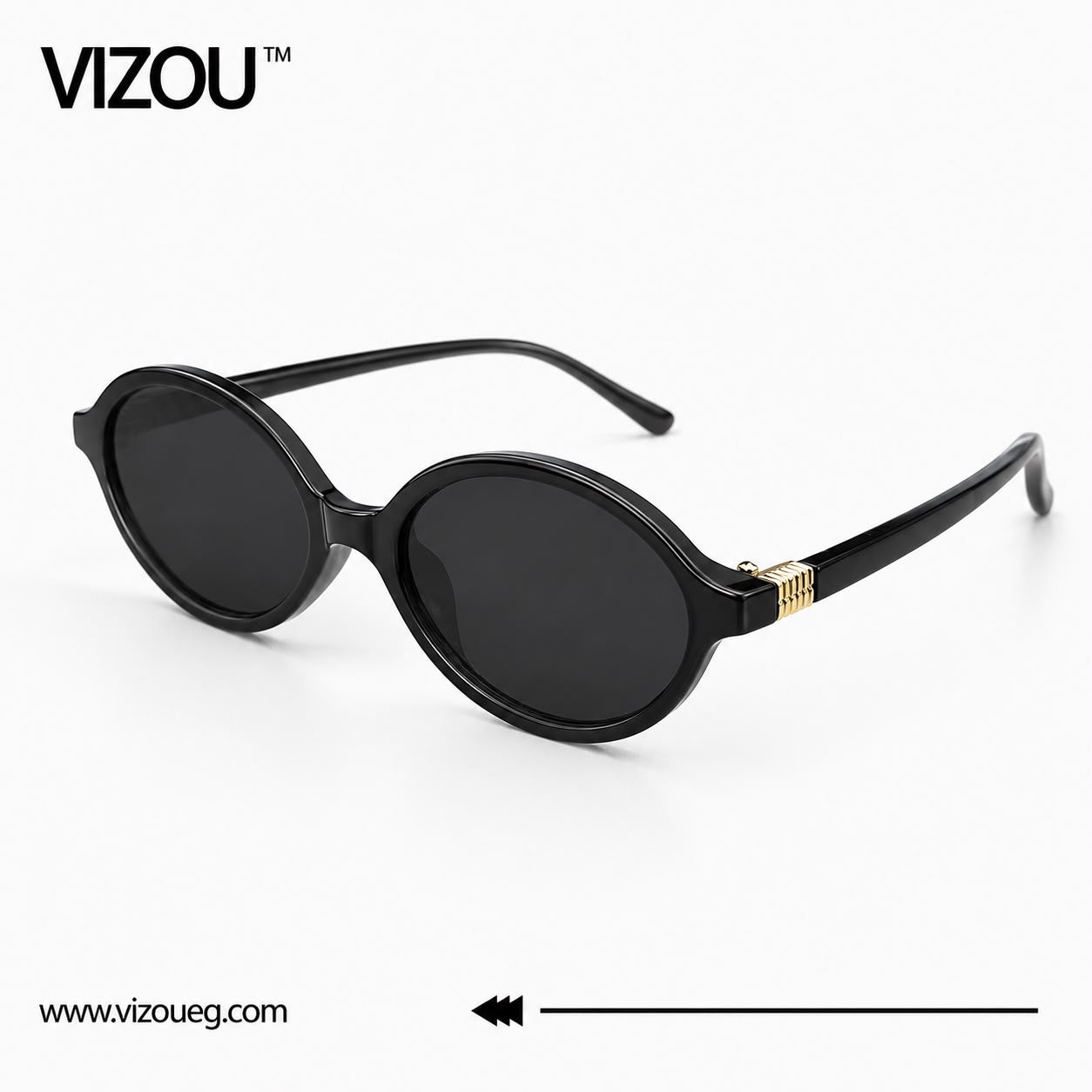 Luxury Round Sunglasses – Glossy Black Gold Accent Edition VZ-161