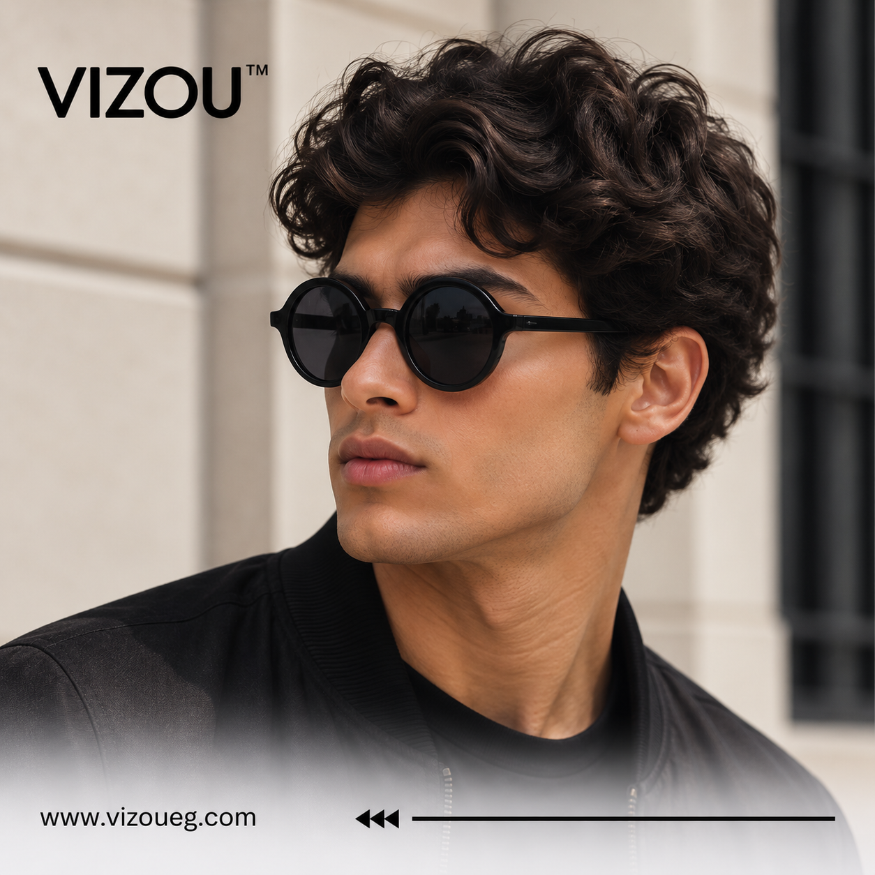 The Retro Bold Round Sunglasses – Glossy Black Edition VZ-027 Secondary image