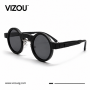 Luxury Round Frame Sunglasses – Matte Black Silver Detail Edition VZ-137