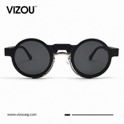 Luxury Round Frame Sunglasses – Matte Black Silver Detail Edition VZ-137