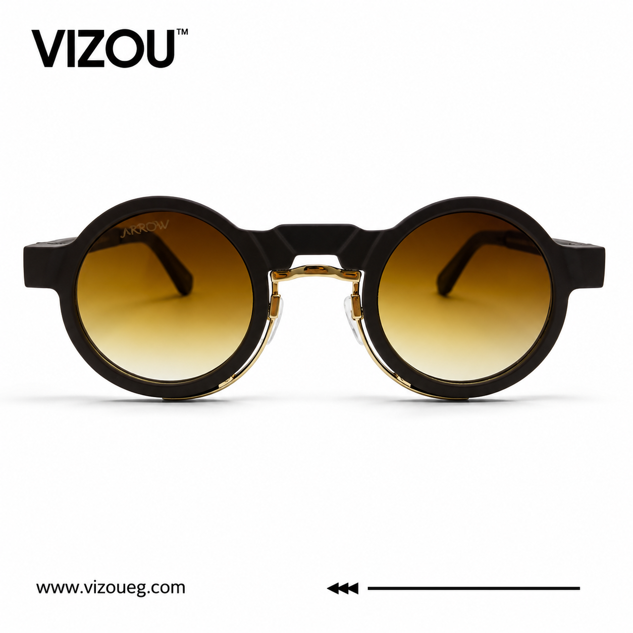 Luxury Round Frame Sunglasses – Dark Brown Gold Gradient Edition VZ-138