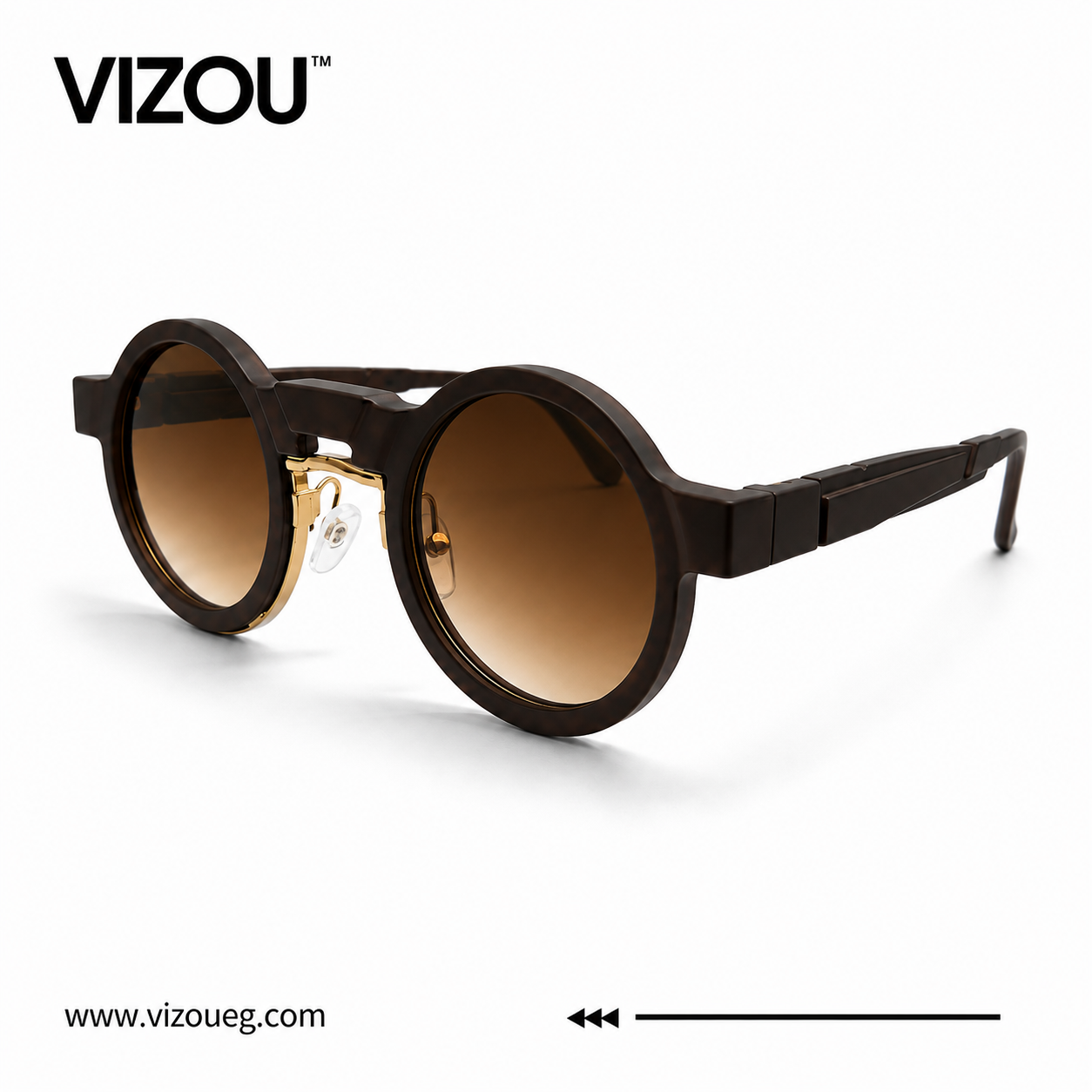 Luxury Round Frame Sunglasses – Dark Brown Gold Gradient Edition VZ-138
