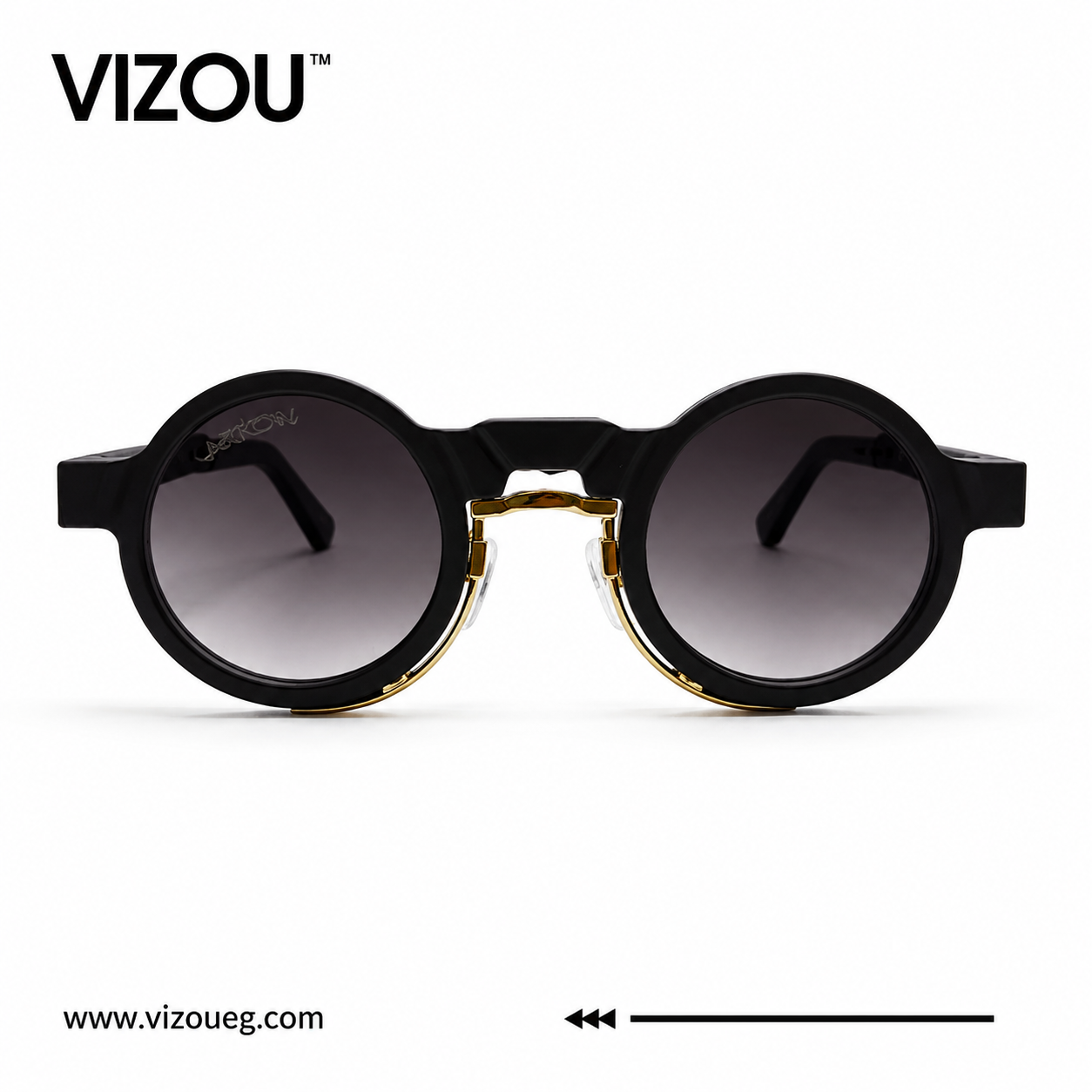 Luxury Round Frame Sunglasses – Glossy Black Gold Gradient Edition VZ-140