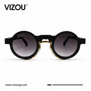 Luxury Round Frame Sunglasses – Glossy Black Gold Gradient Edition VZ-140