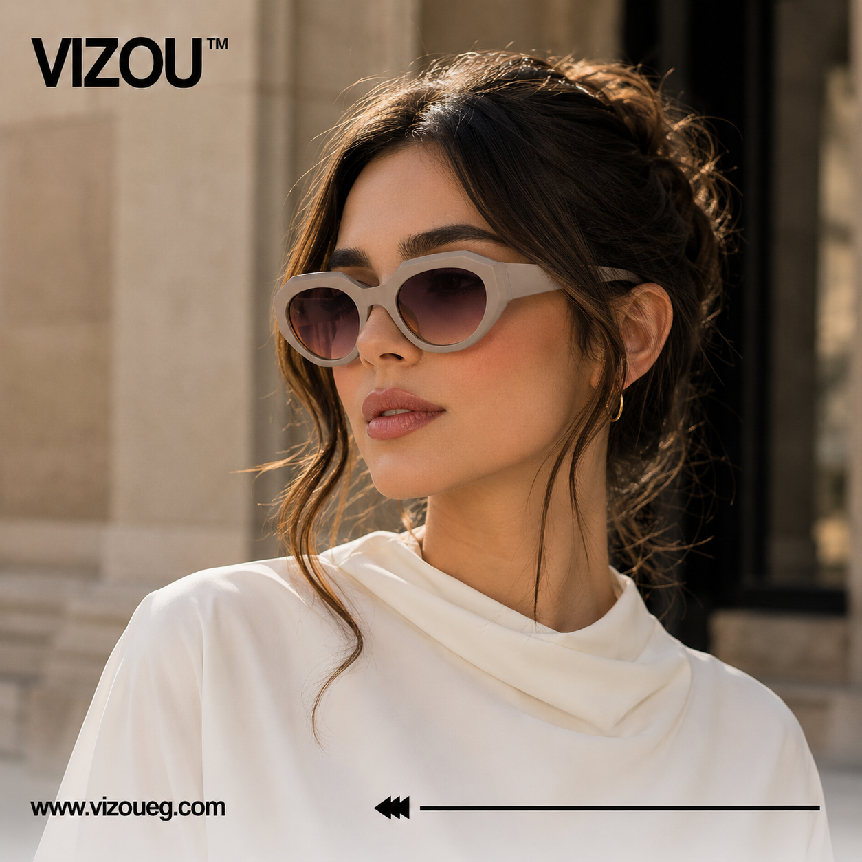 Luxury Geometric Cat-Eye Sunglasses – Soft Taupe Gradient Edition VZ-151