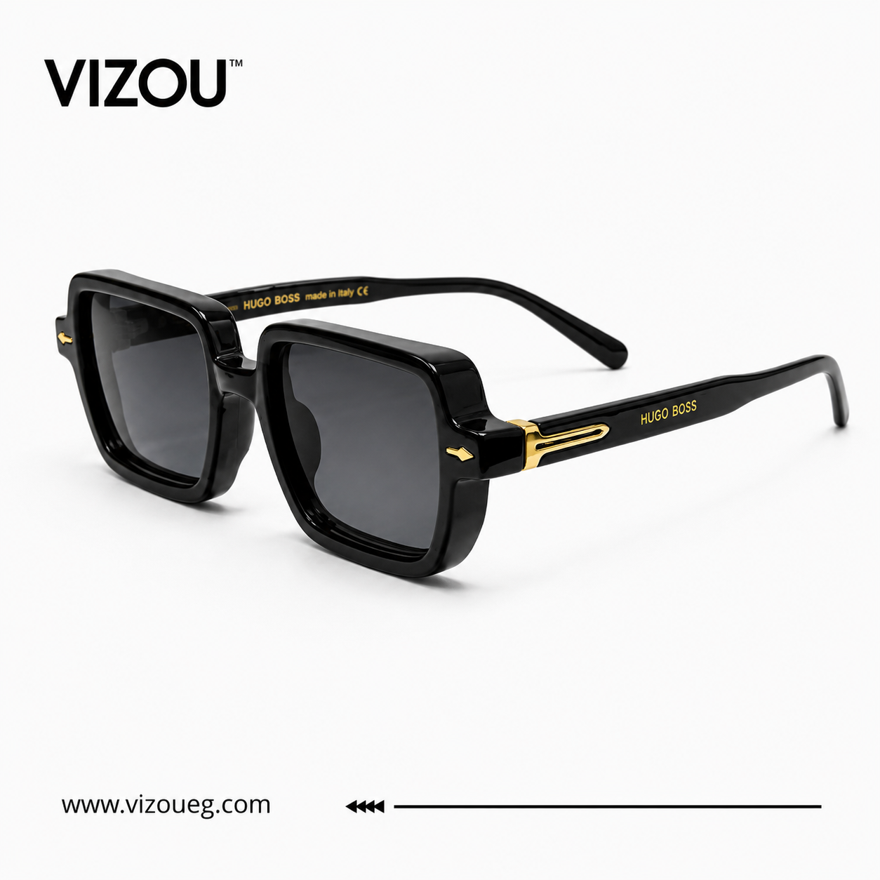 Luxury Oversized Square Sunglasses – Glossy Black Gold Edition VZ-130