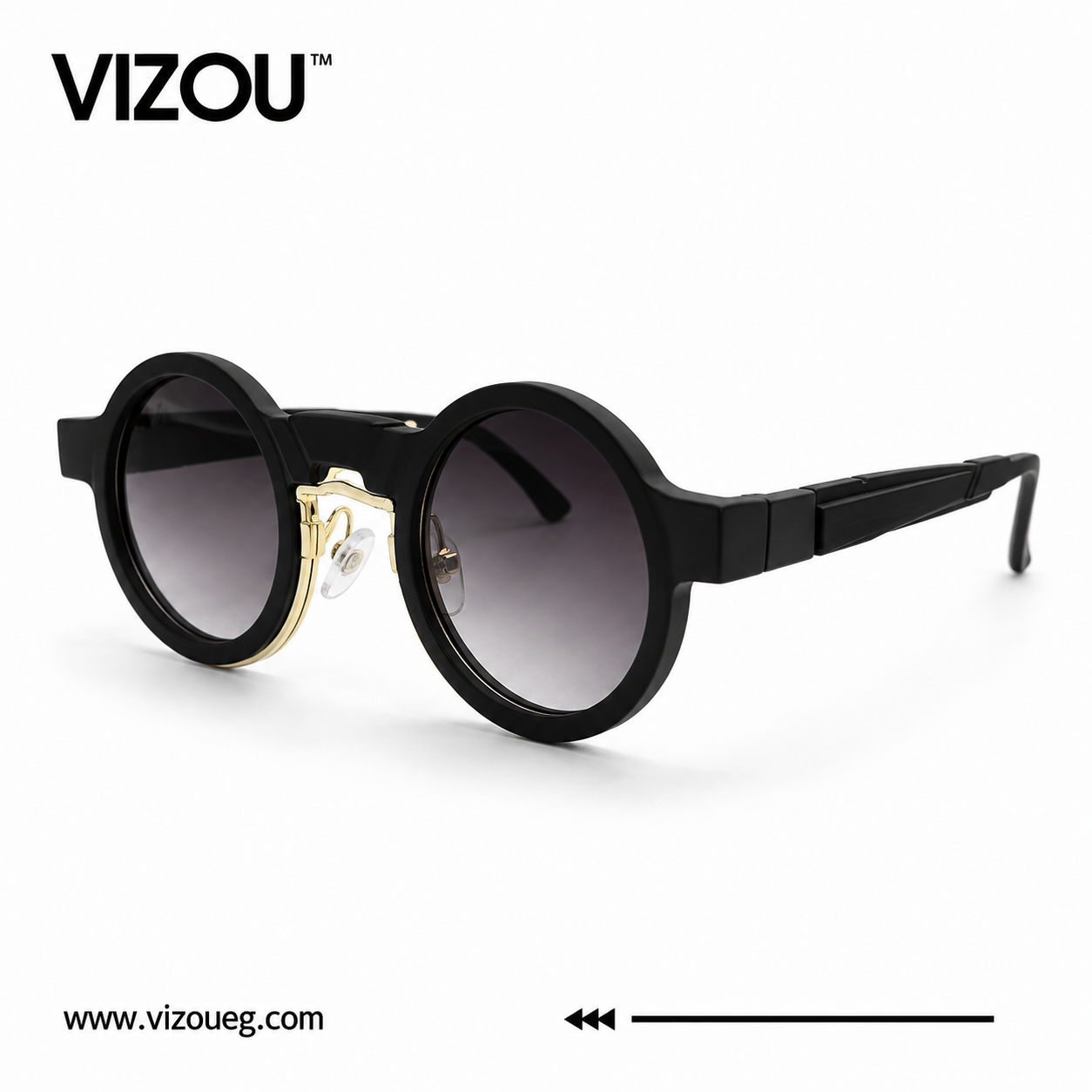 Luxury Round Frame Sunglasses – Glossy Black Gold Gradient Edition VZ-140